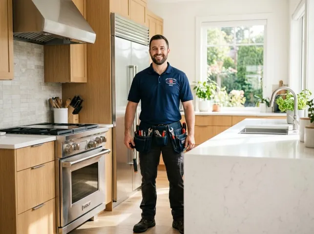 Appliance Repair Hero technician in a Ashley, OH kitchen after an appliance repair